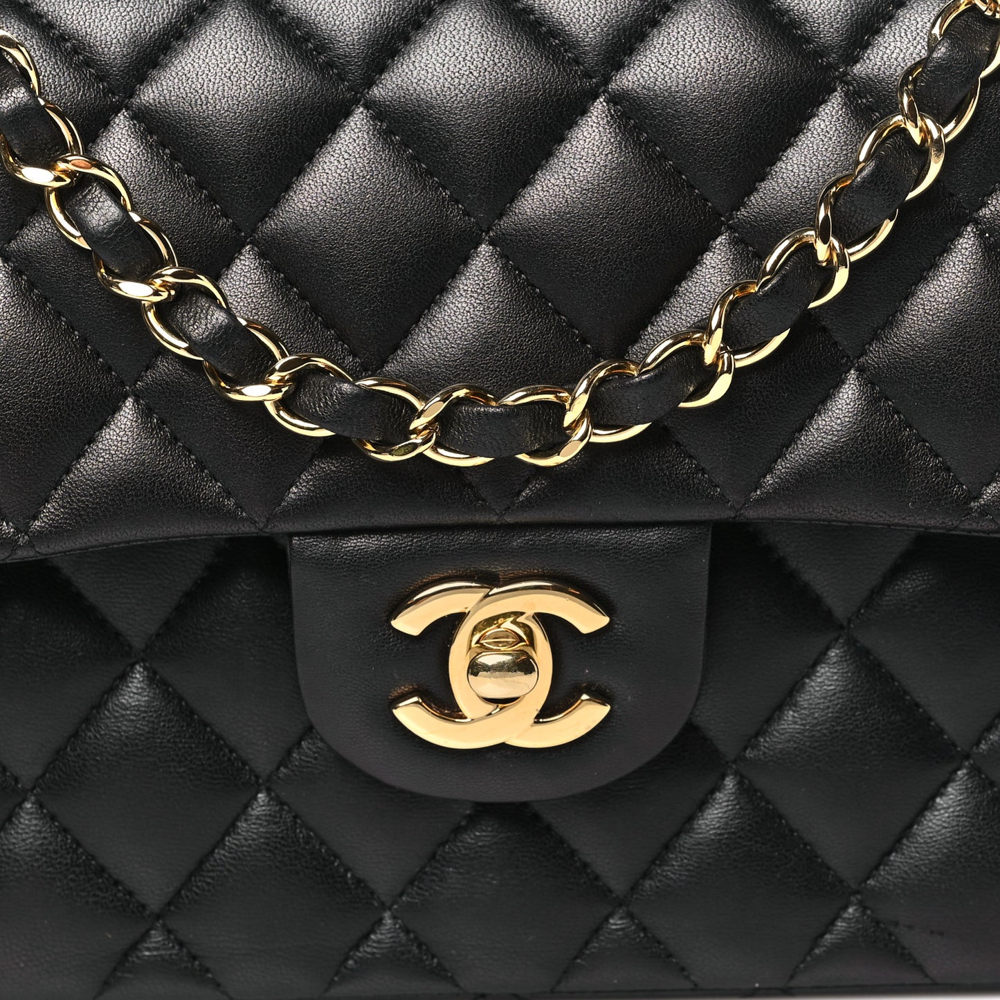 Lambskin Quilted Small Double Flap Black