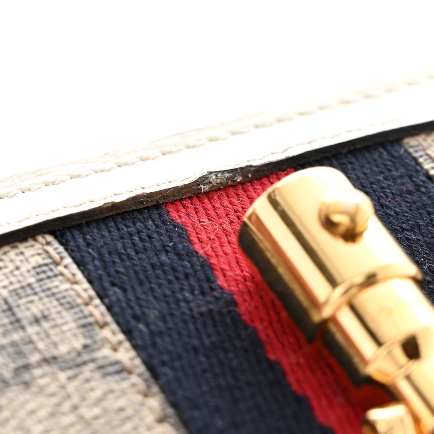 GG Supreme Monogram Textured Calfskin Web Jackie 1961 Chain Wallet Beige Ebony Mystic White