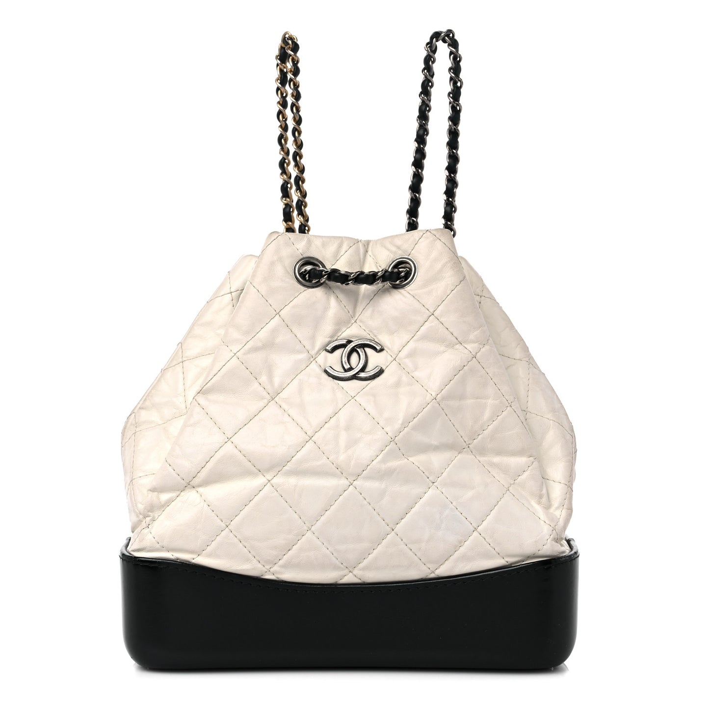 Aged Calfskin Quilted Small Gabrielle Backpack Black White
