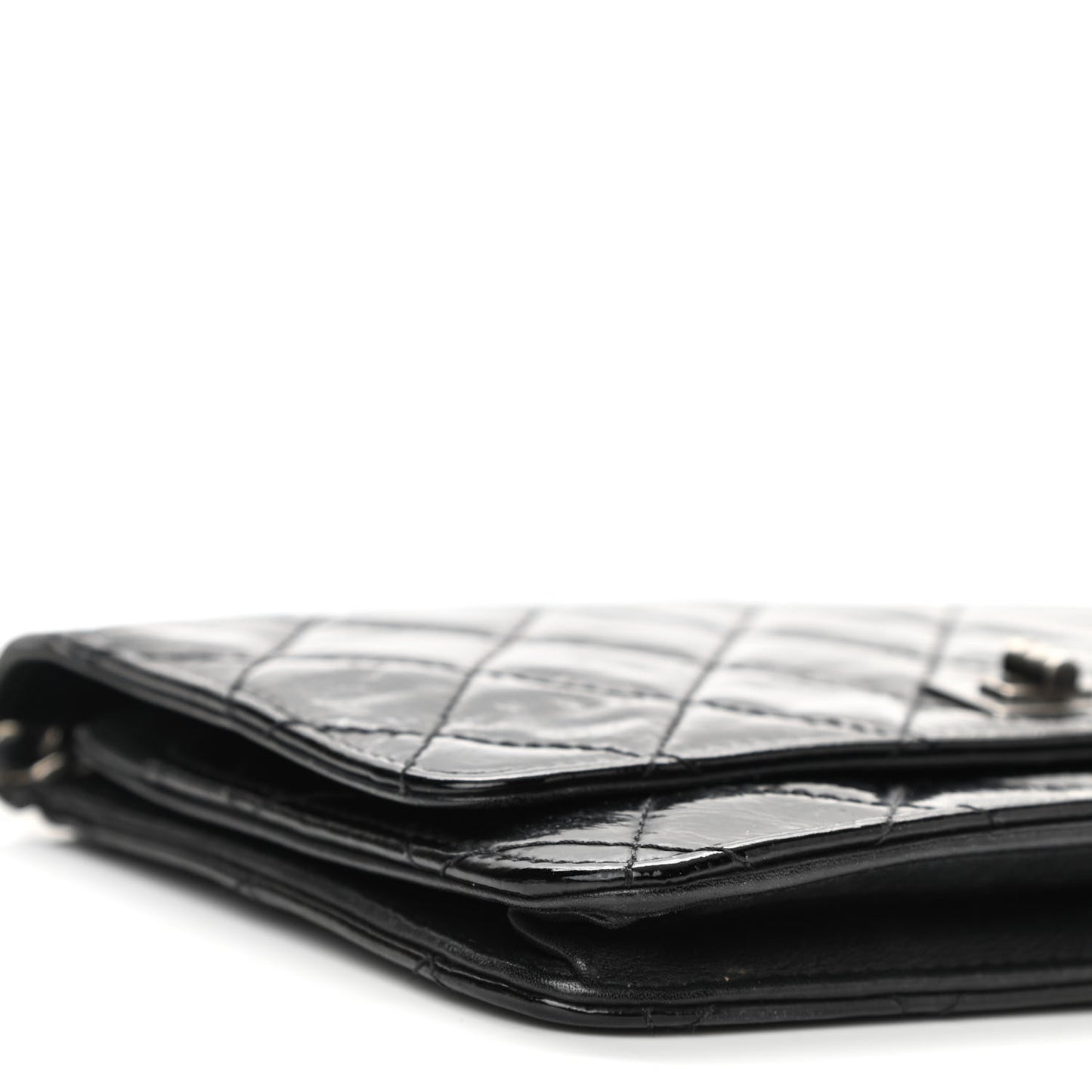 Distressed Patent Calfskin Quilted Reissue Wallet On Chain WOC Black
