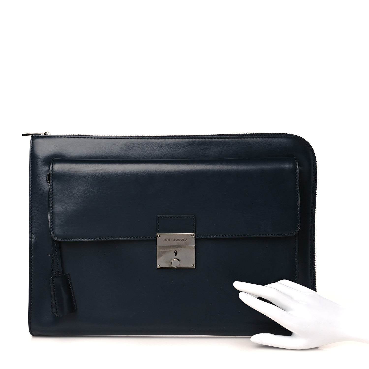 Dolce & Gabbana Vitello Large Zip Clutch Dark Blue 2 of 9