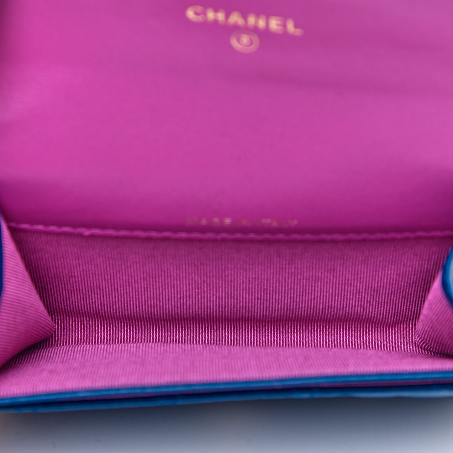 Lambskin Quilted Flap Card Holder Wallet Blue Pink