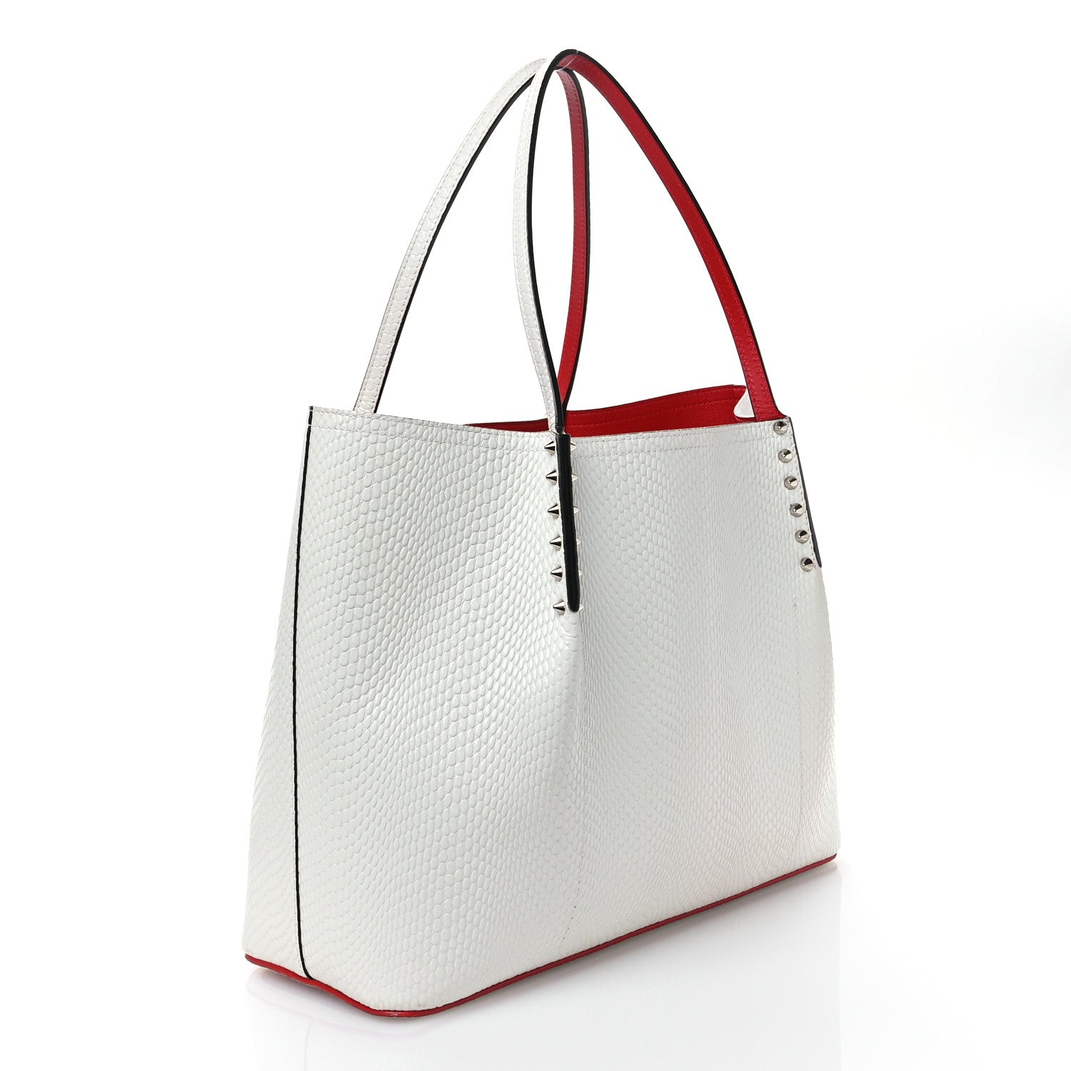 Christian Louboutin Calfskin Jurassic Embossed Spiked Large Cabarock Shopper Tote White 3 of 12