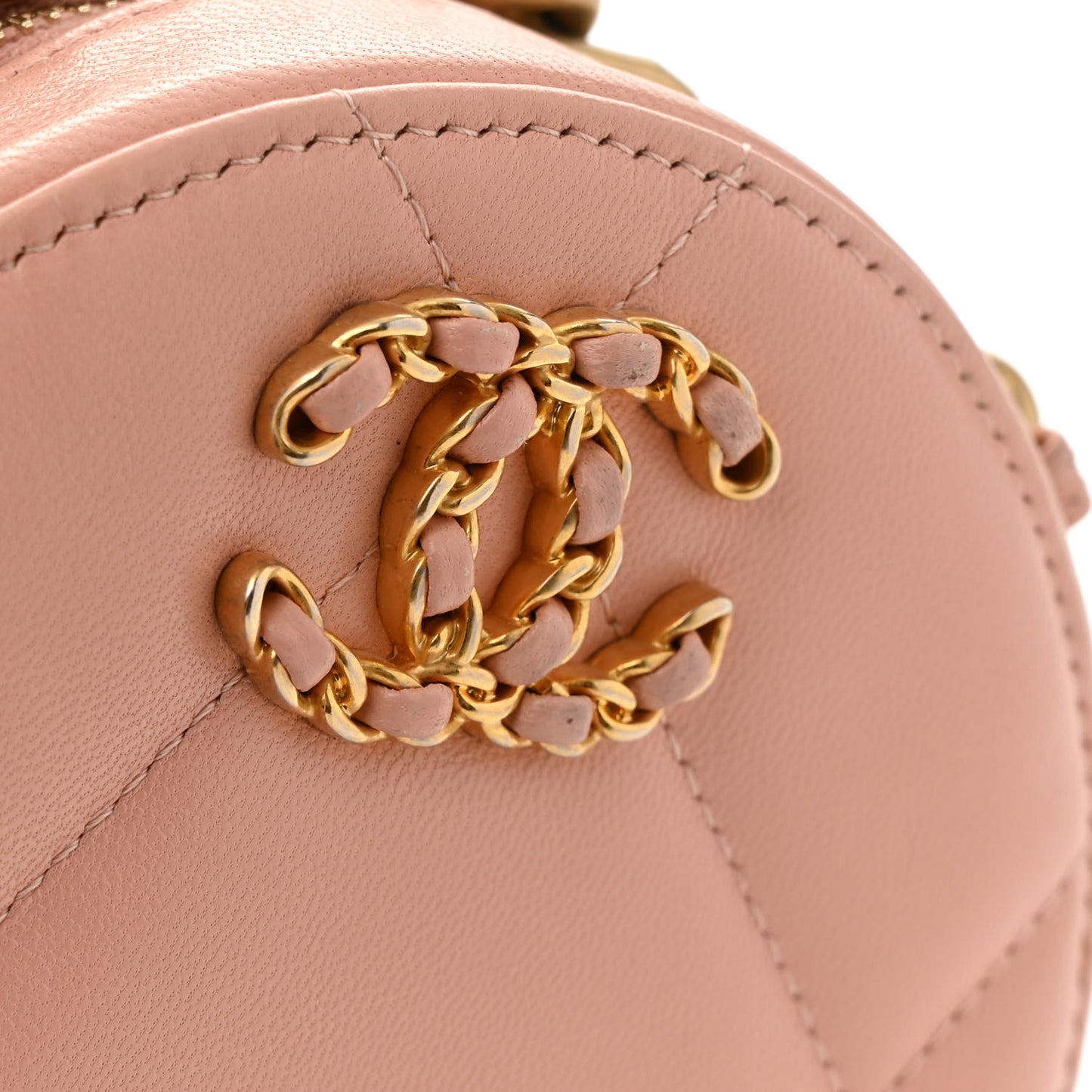 Lambskin Quilted Chanel 19 Round Clutch With Chain Light Pink