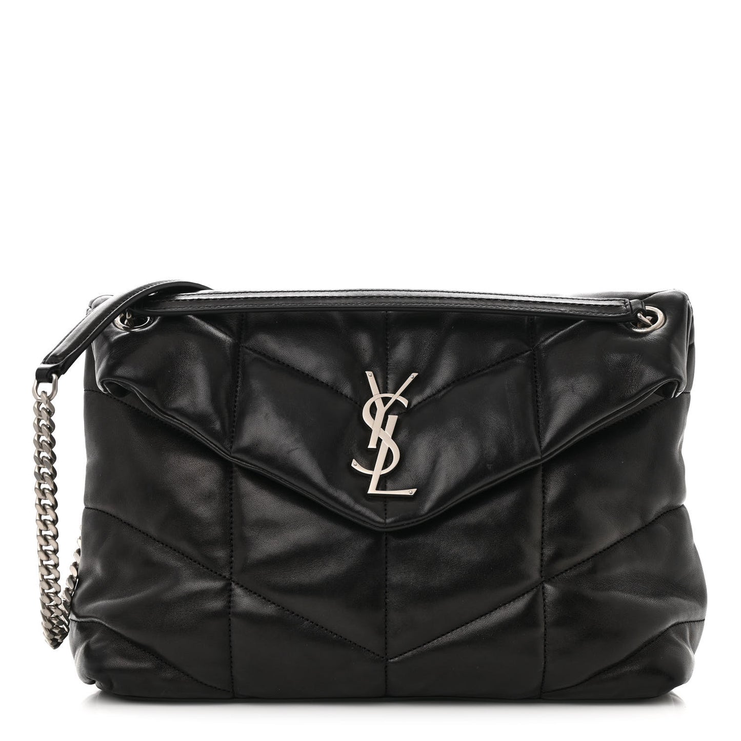 Lambskin Quilted Medium Loulou Puffer Monogram Chain Satchel Black