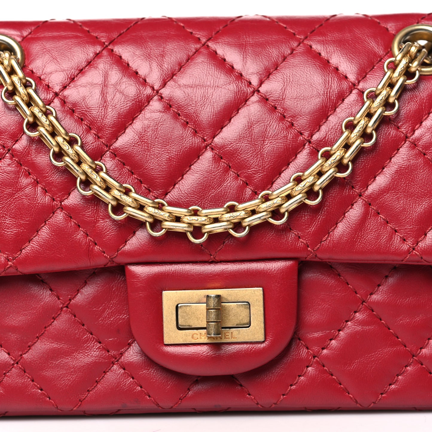 Aged Calfskin Quilted 2.55 Reissue Mini Flap Red