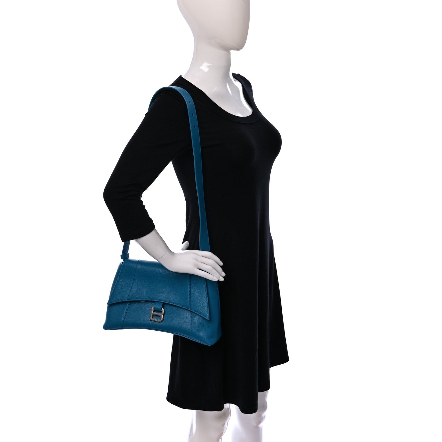 Grained Calfskin Small Downtown Shoulder Bag Turquoise