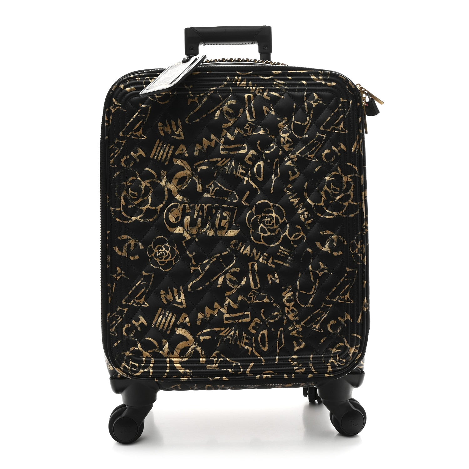 むーさん CHANEL ノベルティブラック キルティング ケース Chanel Calfskin Quilted Graffiti Trolley Black Gold 1794413