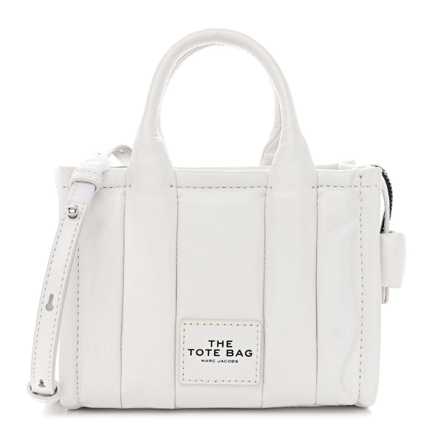 Shiny Crinkled Calfskin Mini The Tote Bag White