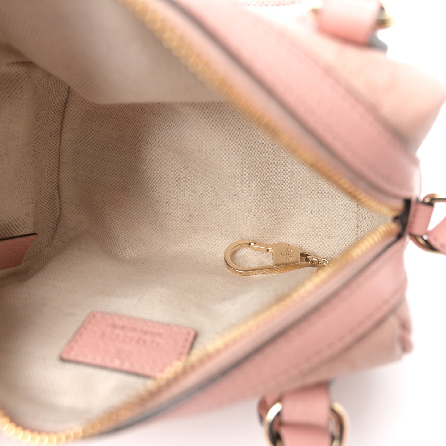 GG Supreme Monogram Textured Dollar Calfskin Web Super Mini Ophidia Top Handle Bowler Bag Rose Pink