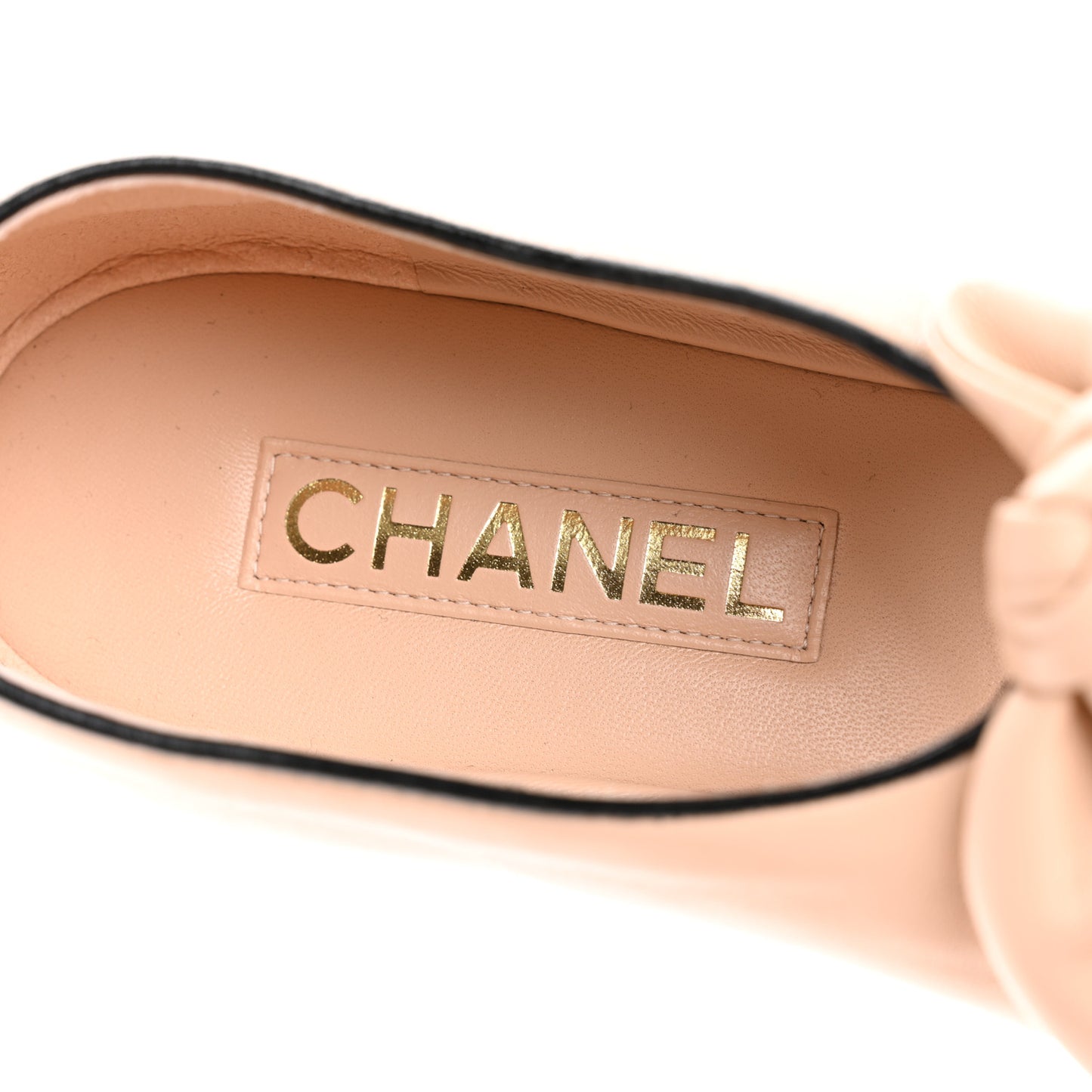 Lambskin Bow Mary Jane Flats 40.5 Beige Black