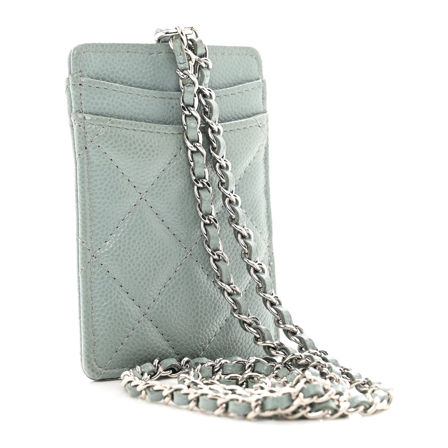 Chanel Caviar Quilted Card Holder On Chain Light Blue 3 of 8