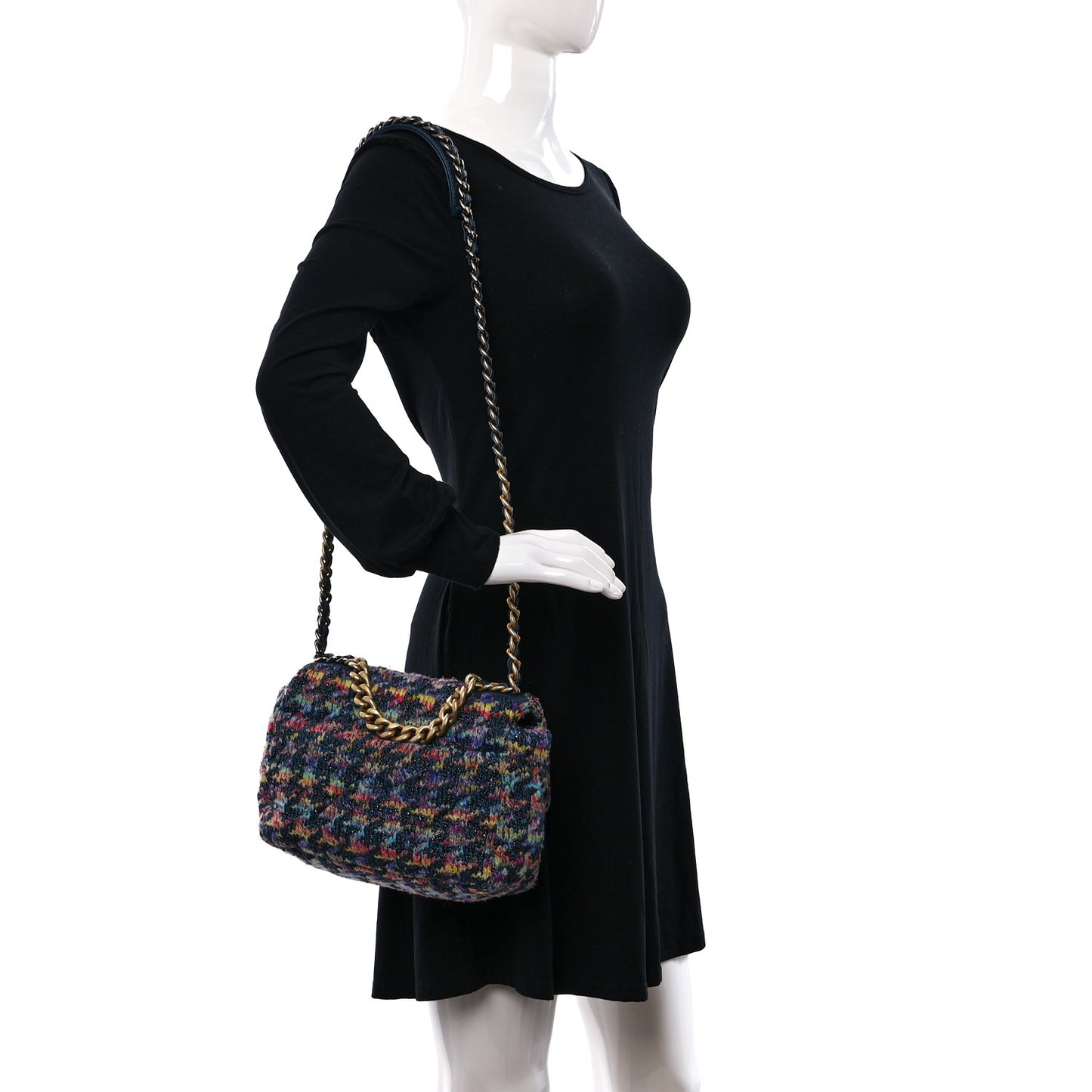Tweed Quilted Medium Chanel 19 Flap Dark Multicolor