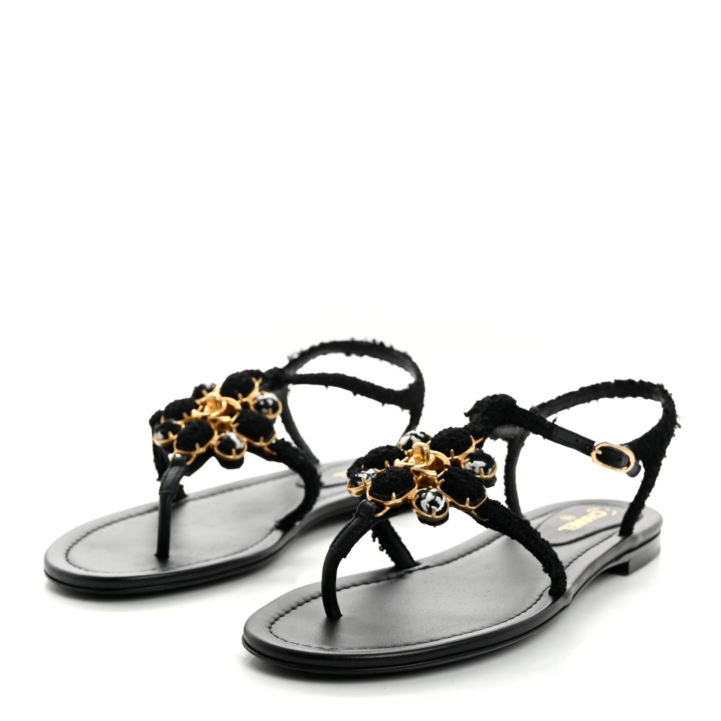 Tweed CC Turnlock Thong Sandals 39 Black