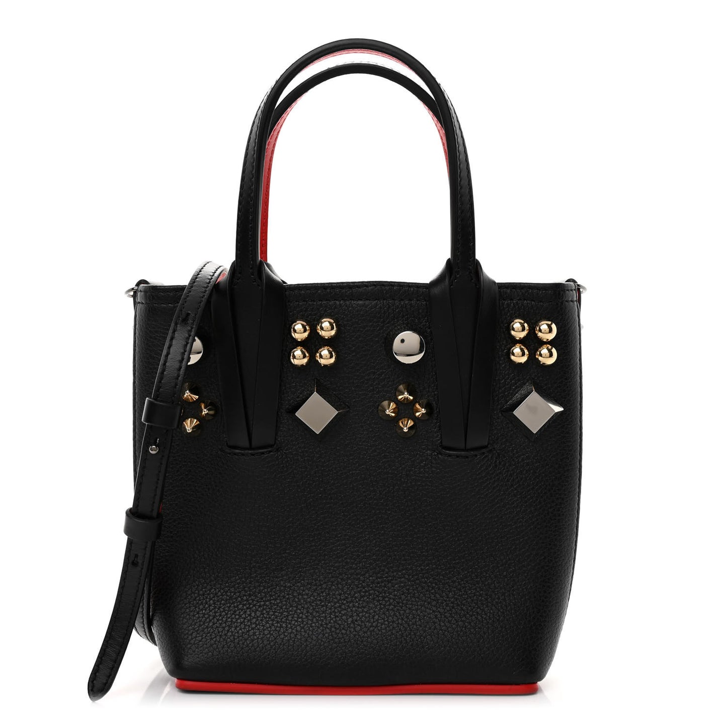 Calfskin Loubinthesky Spikes Mini North South Cabata Tote Black