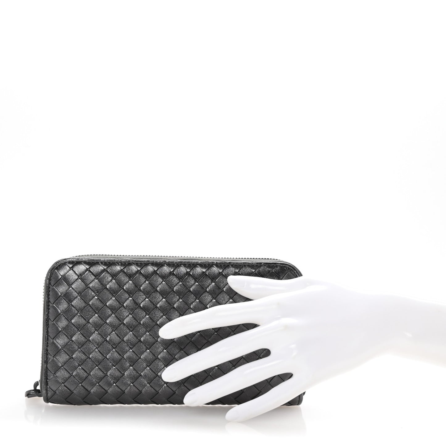 Metallic Nappa Intrecciato Zip Around Wallet Black