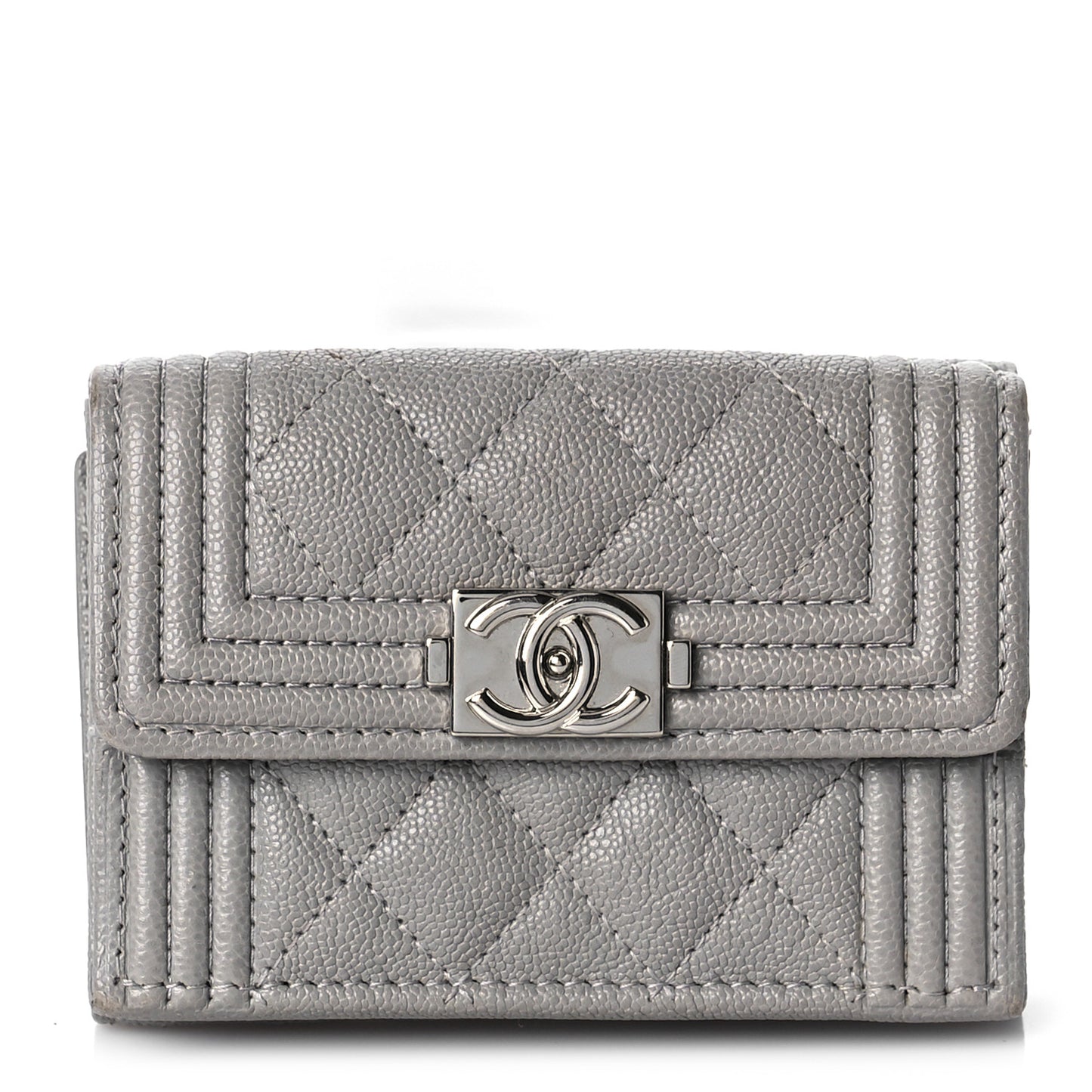 Caviar Quilted Small Boy Flap Wallet Grey