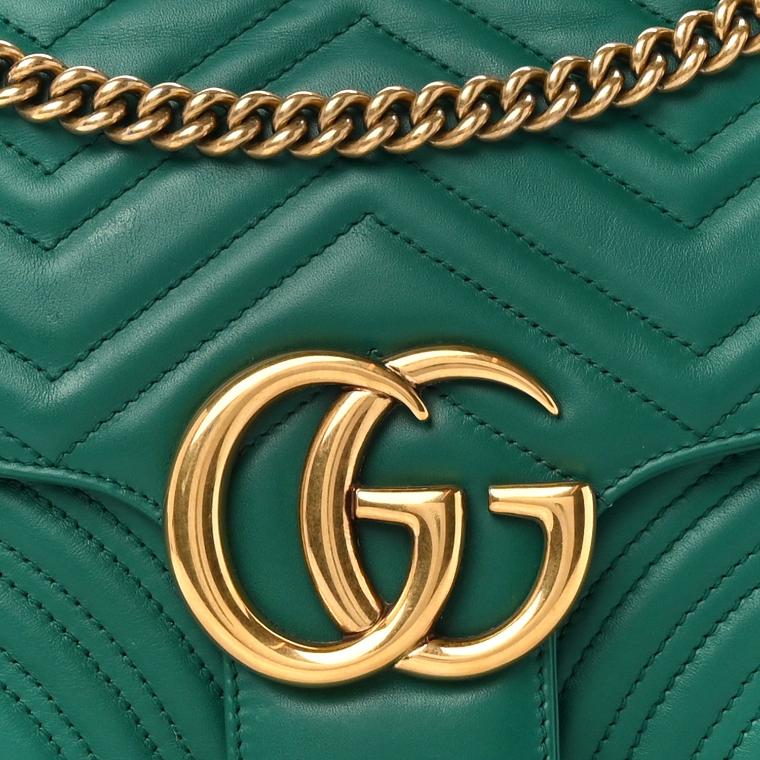 Gucci Calfskin Matelasse Medium GG Marmont Shoulder Bag Emerald Green 9 of 12