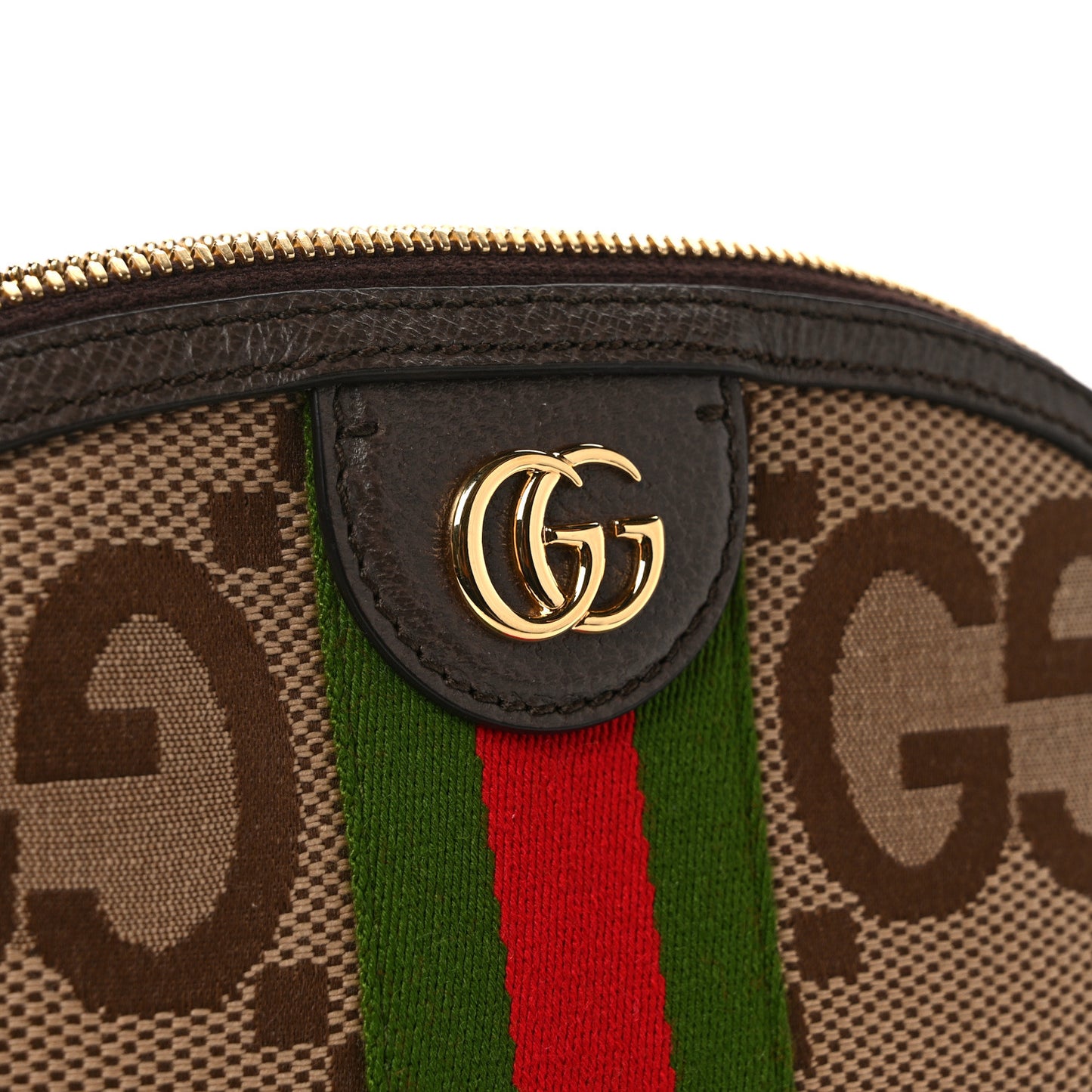 Monogram Jumbo GG Textured Dollar Calfskin Web Small Ophidia Dome Shoulder Bag Camel Ebony New Acero