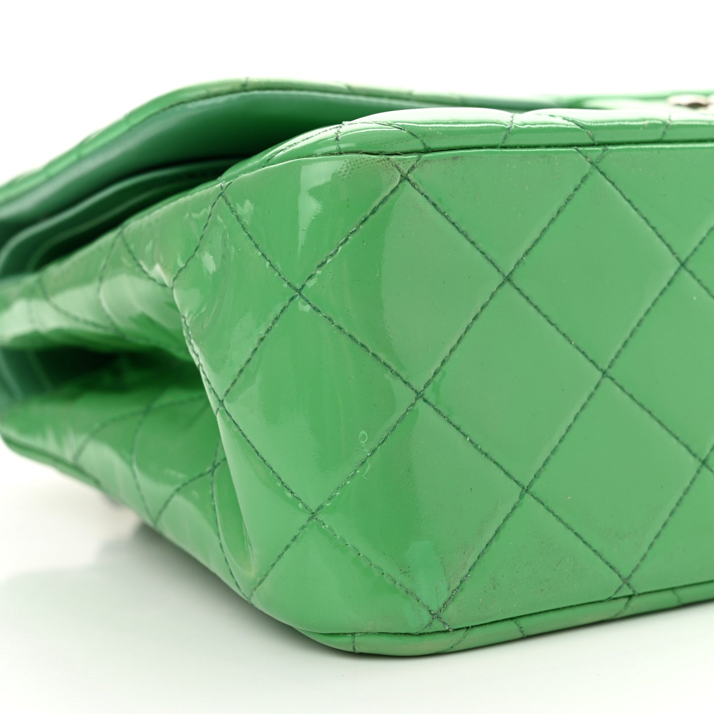 Patent Quilted Jumbo Double Flap Green