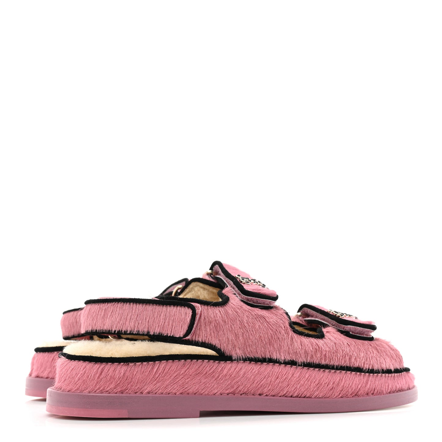 Calfskin Hair Suede Shearling Dad Sandals 35 Pink Black