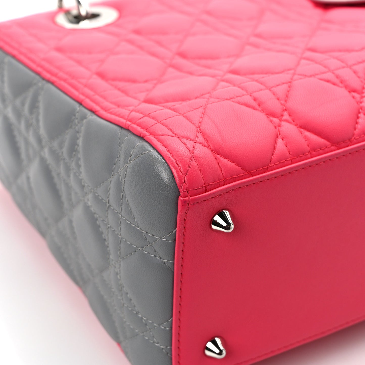 Lambskin Cannage Medium Tri-Color Lady Dior Fuchsia