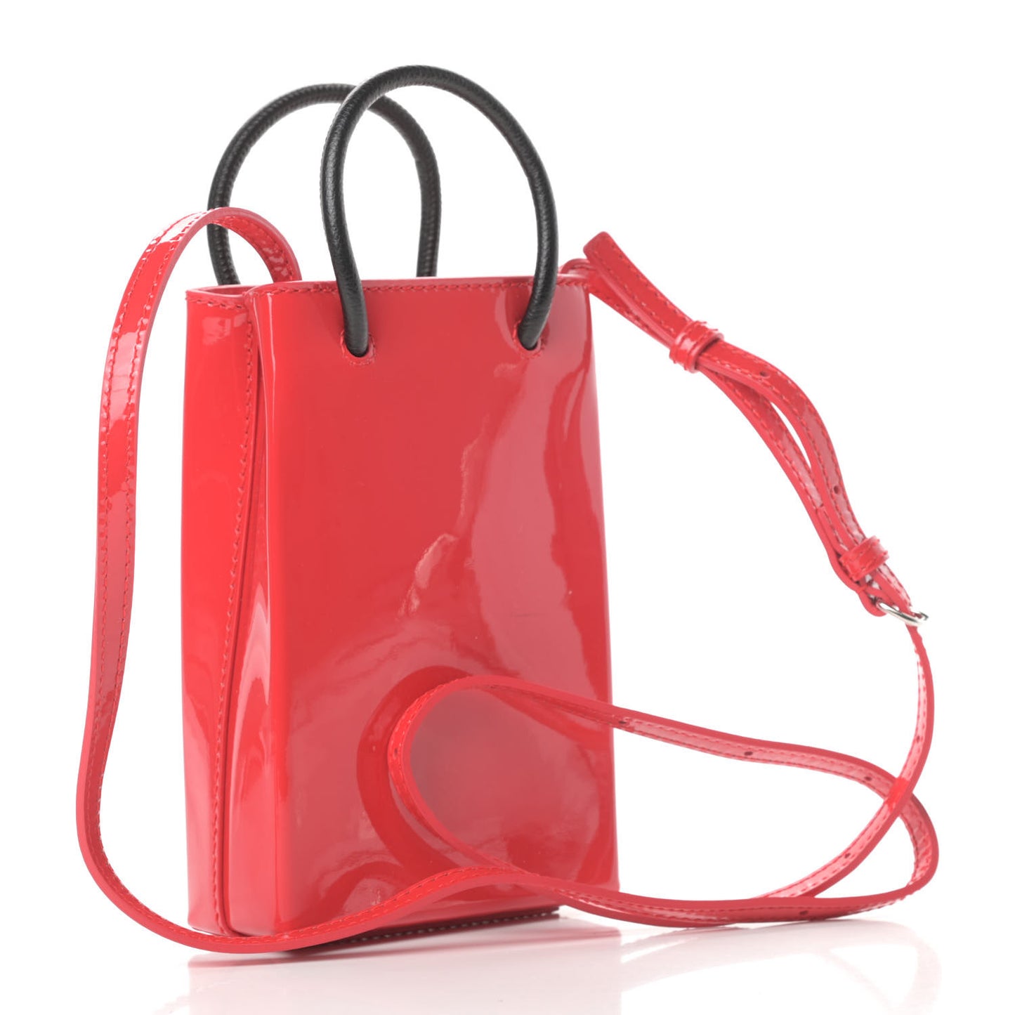 Patent Calfskin Logo Shopping Phone Holder Bag Bright Red