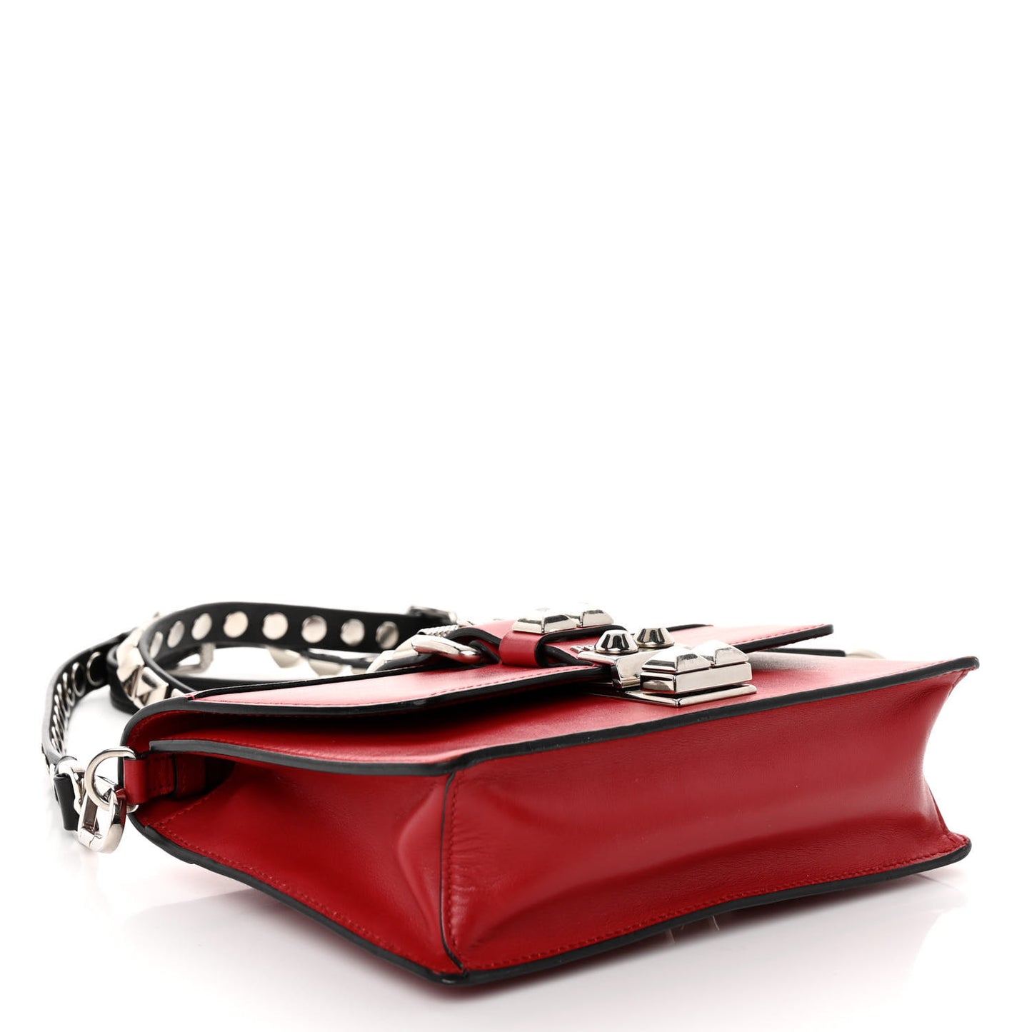 Saffiano City Calfskin Studded Large Elektra Shoulder Bag Fuoco Black