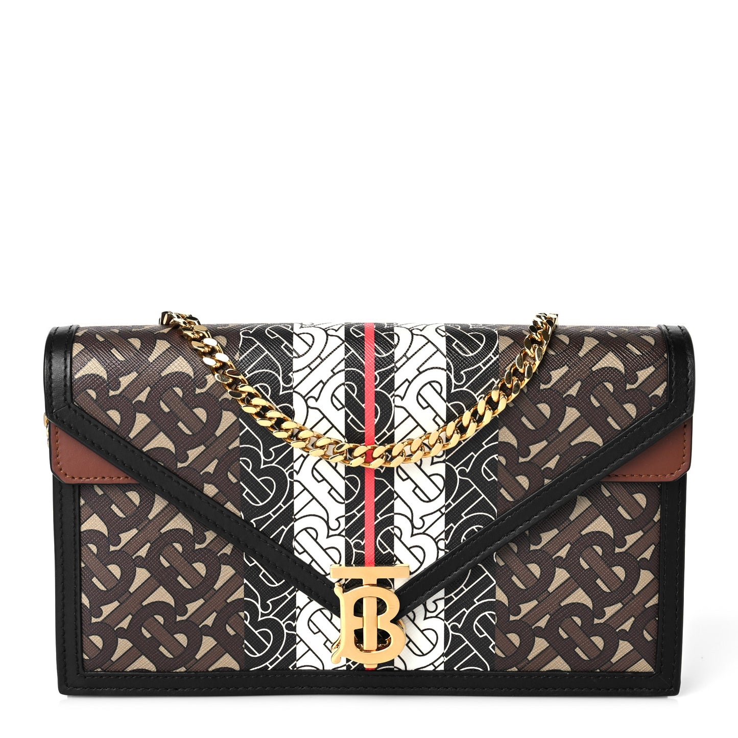 E-Canvas Monogram Stripe Small TB Envelope Clutch Bridle Brown