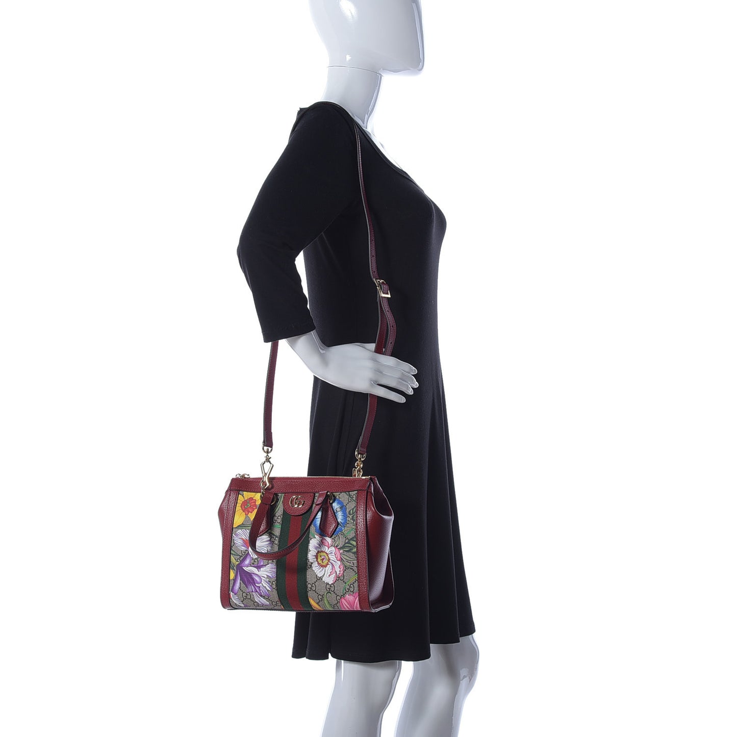 GG Supreme Monogram Flora Web Small Ophidia Tote Bag Red