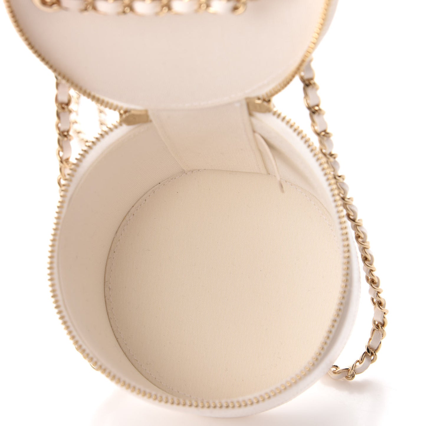 Lambskin Quilted Round Small Vanity Case With Chain White Black