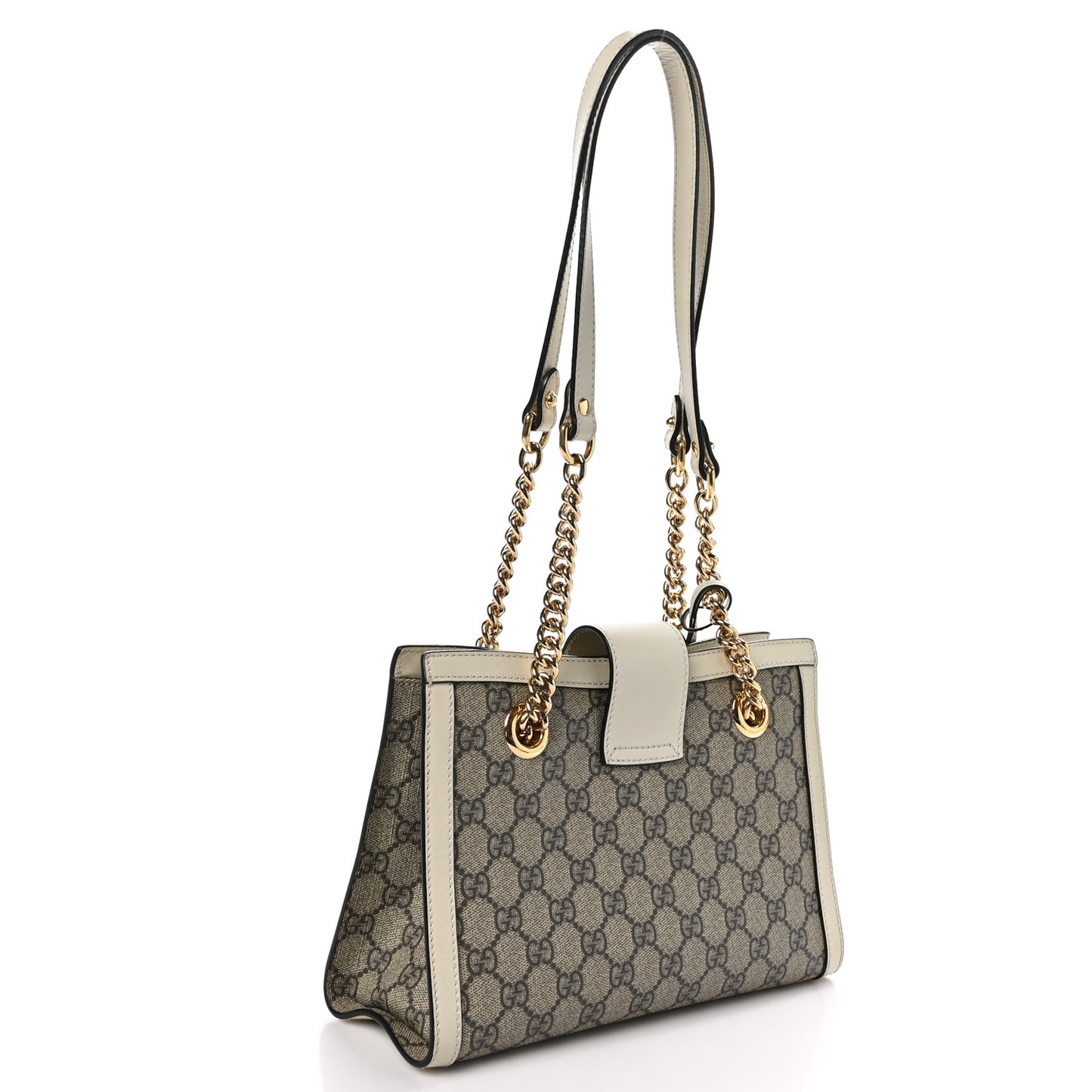 GG Supreme Monogram Moon Calfskin Small Padlock Tote Beige Ebony Mystic White