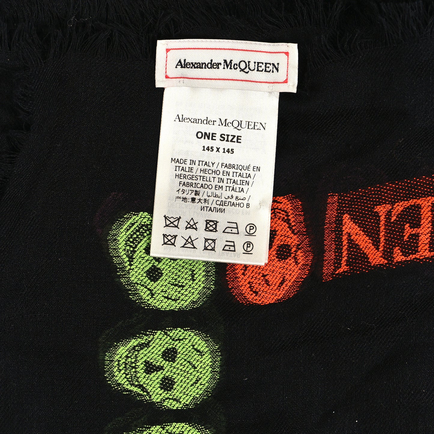 Wool Silk Skull Scarf Black Multicolor