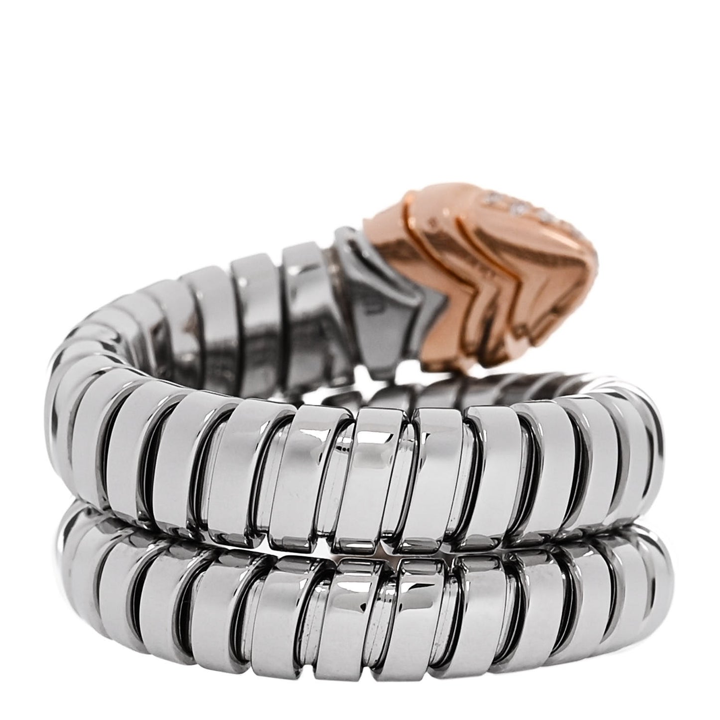 Stainless Steel 18K Rose Gold Diamond Serpenti Tubogas Band Ring M