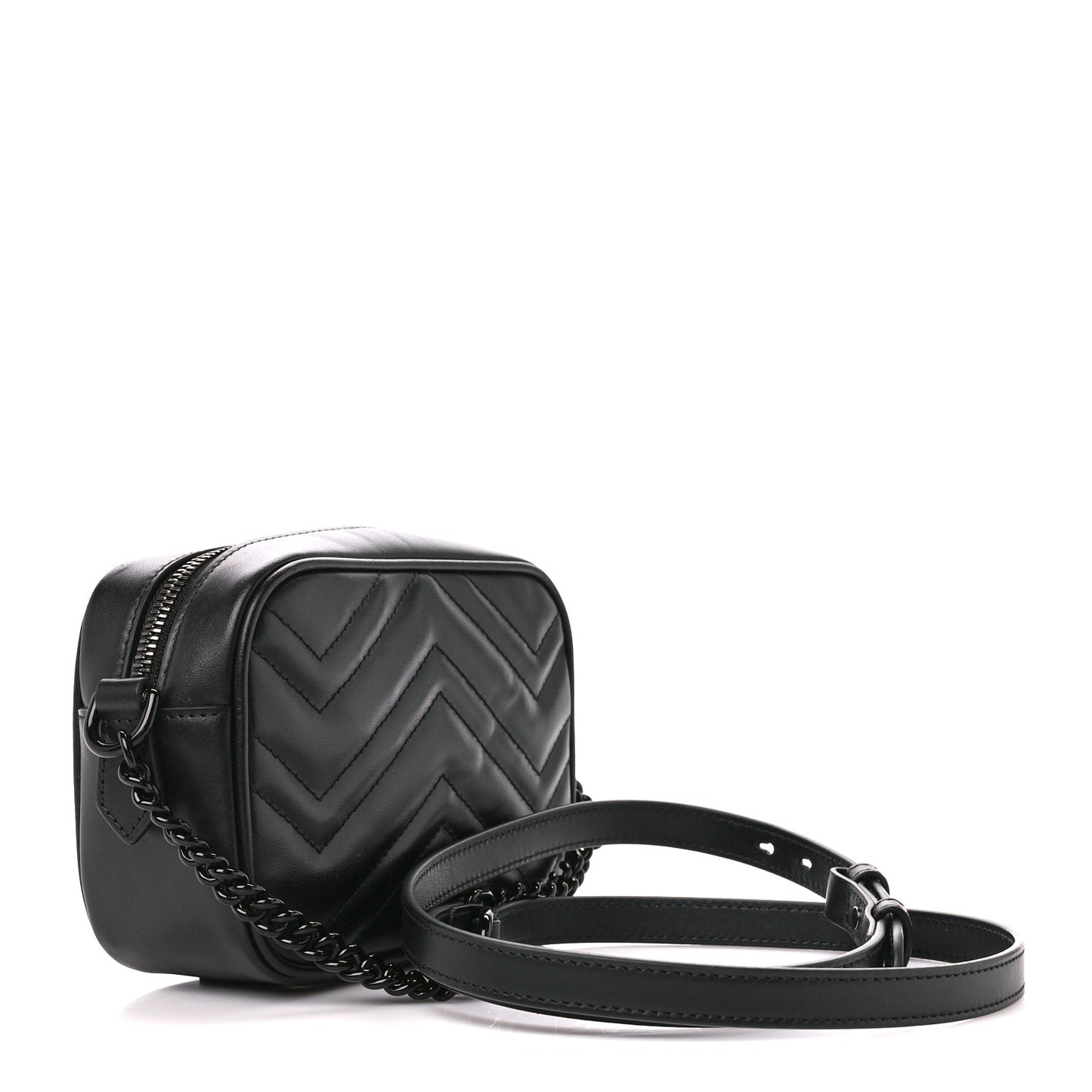 Calfskin Matelasse Monochrome Mini GG Marmont Chain Shoulder Bag Black