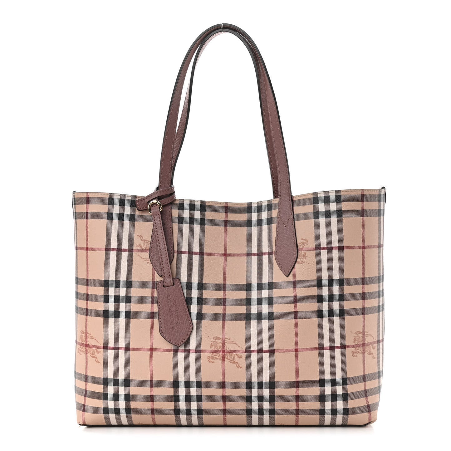 Grainy Calfskin Haymarket Check Medium Reversible Tote Light Elderberry