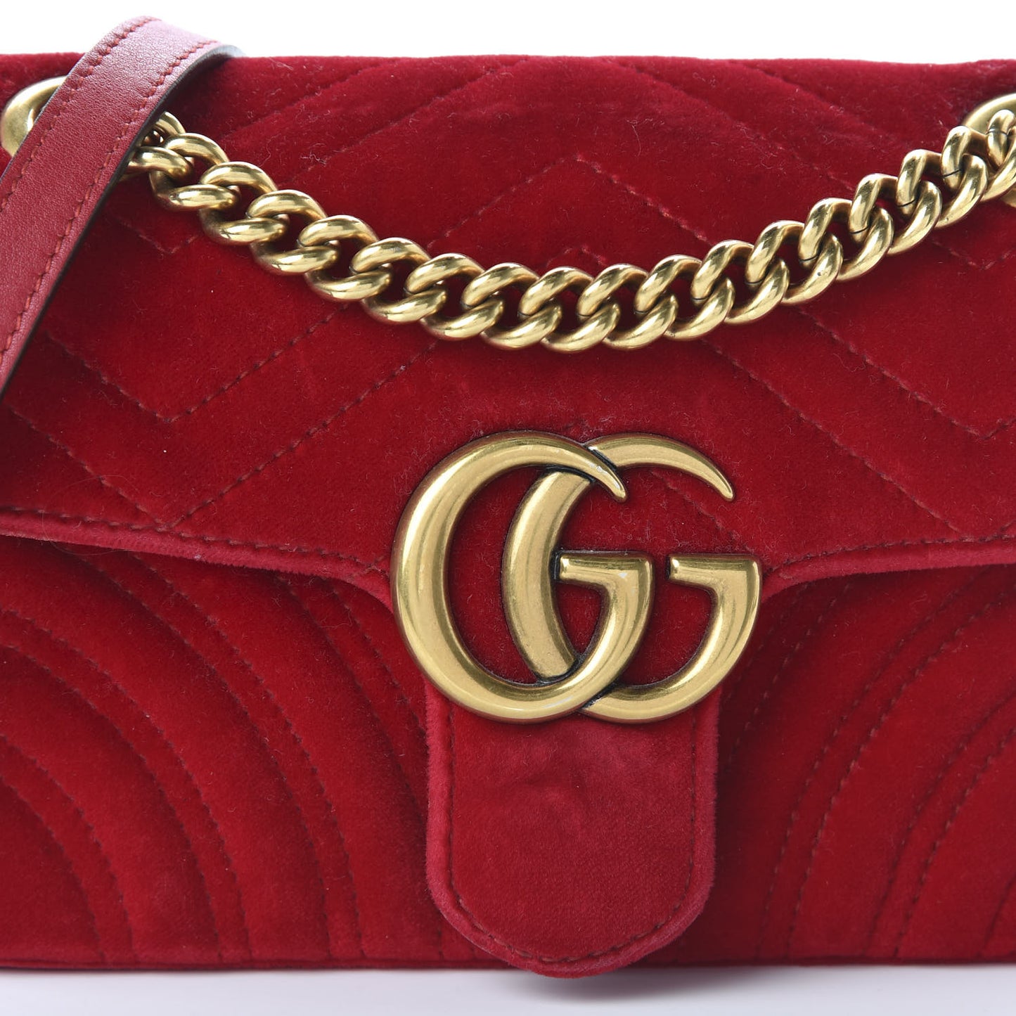 Velvet Matelasse Mini GG Marmont Shoulder Bag Hibiscus Red