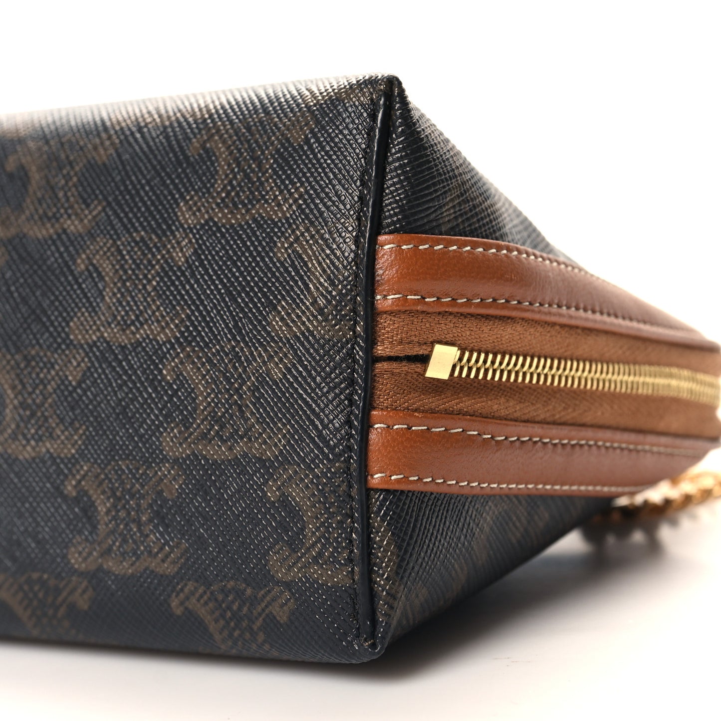 Triomphe Canvas Calfskin Mini Clutch on Chain Tan