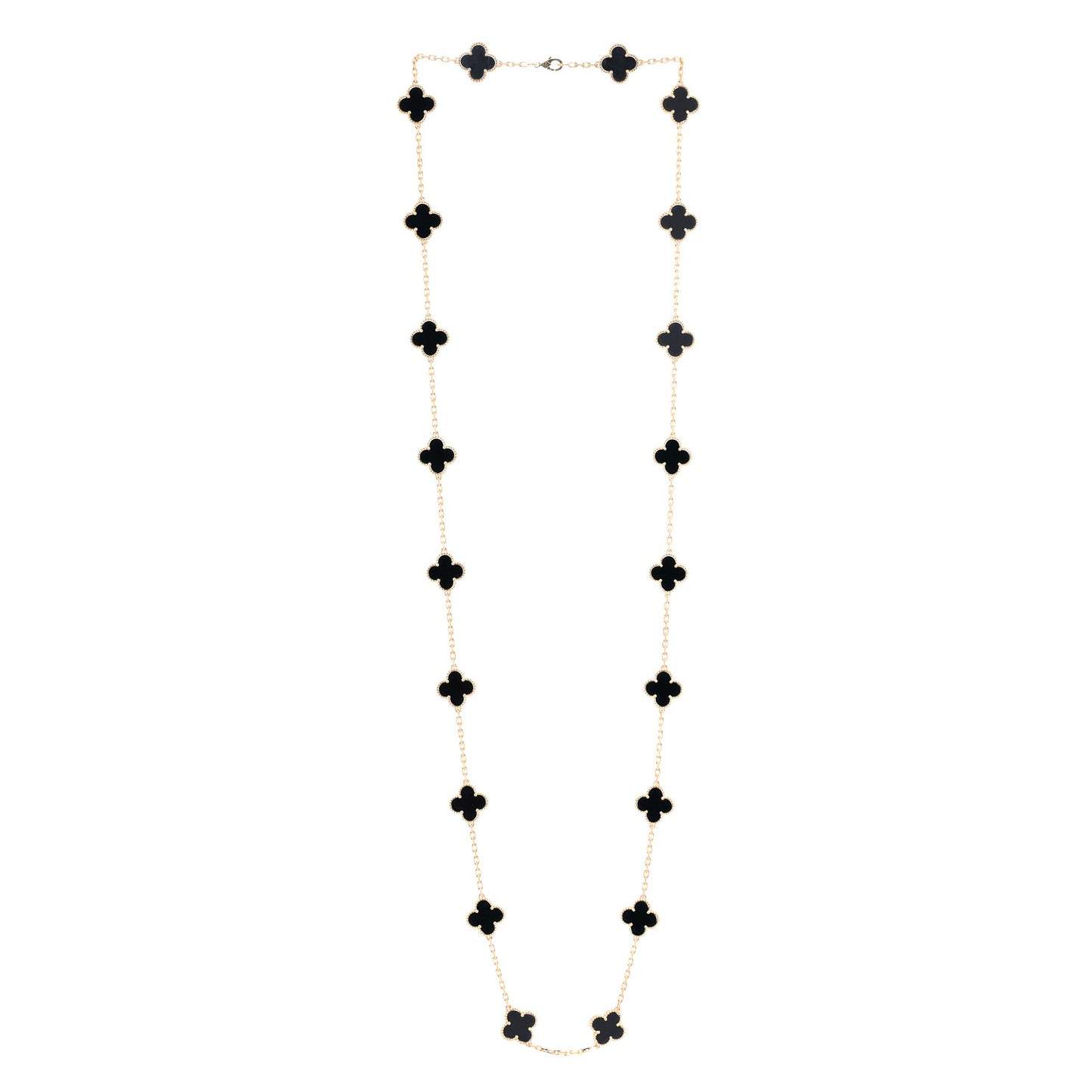 18K Yellow Gold Black Onyx 20 Motifs Vintage Alhambra Necklace