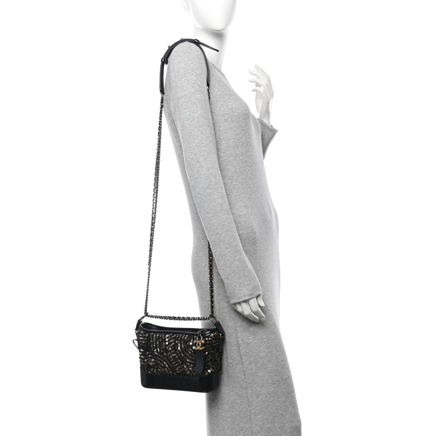 Sequin Calfskin Small Gabrielle Hobo Black Gold