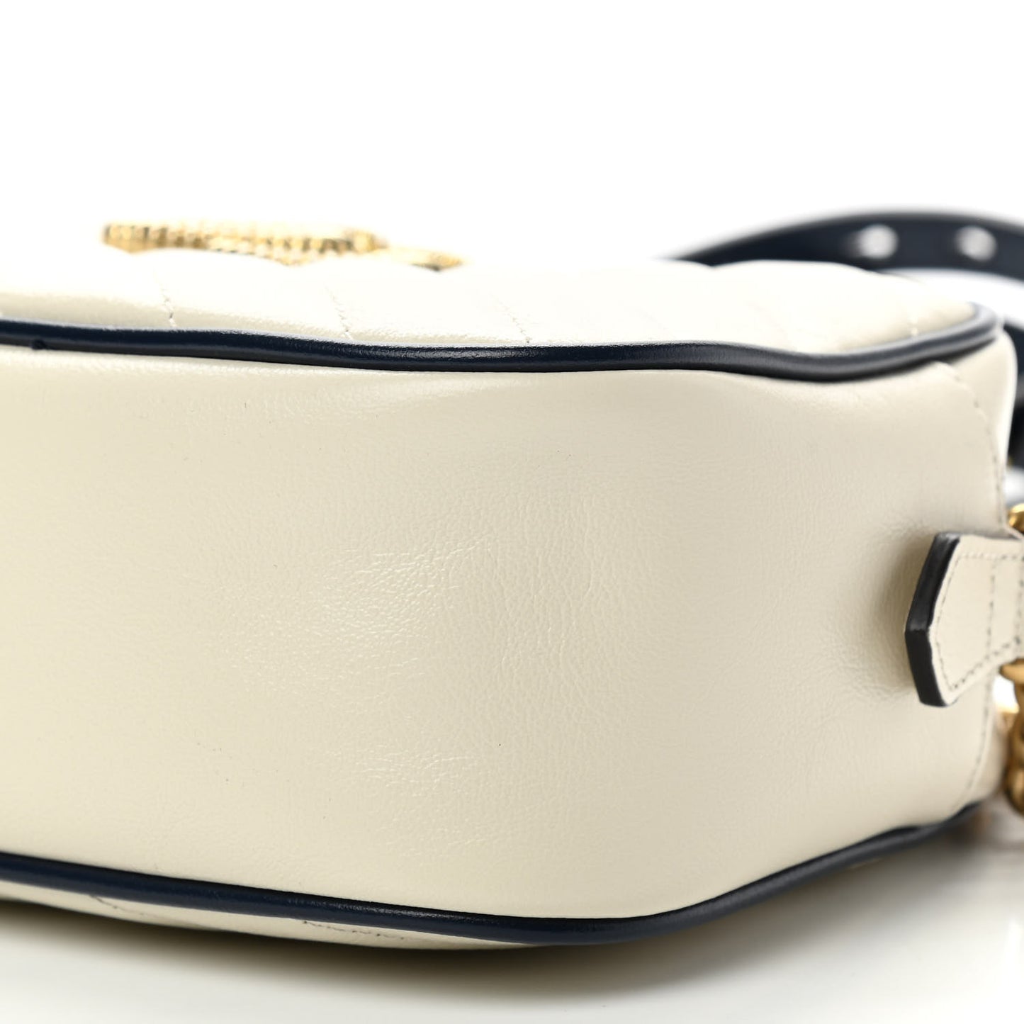 Vintage Effect Calfskin Matelasse Diagonal Small Torchon GG Marmont Chain Shoulder Bag Mystic White Blue Agata