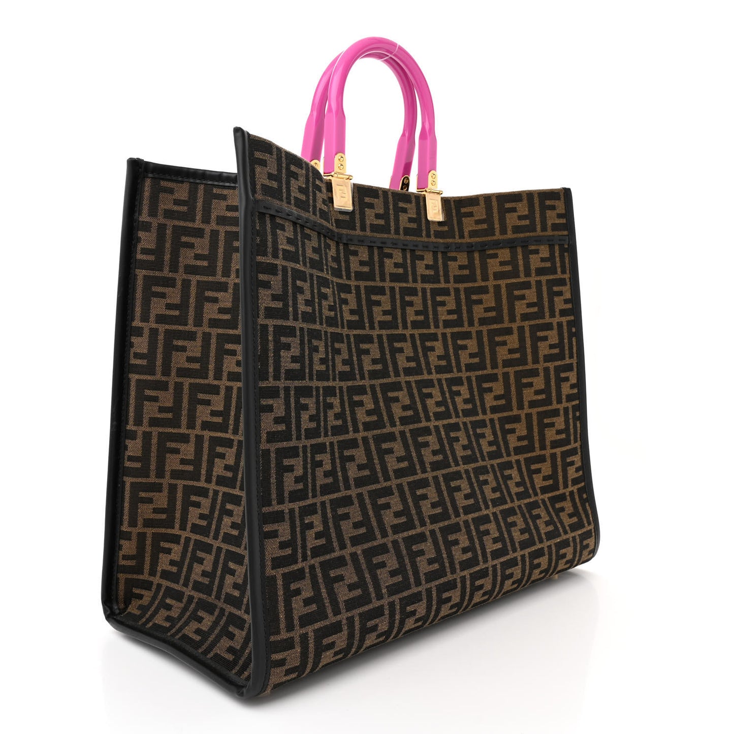 X VERSACE Fabric Jacquard Calfskin Plexiglass Fendace FF Medusa Studded Large Fendi Sunshine Shopper Tote Marrone Fuxia