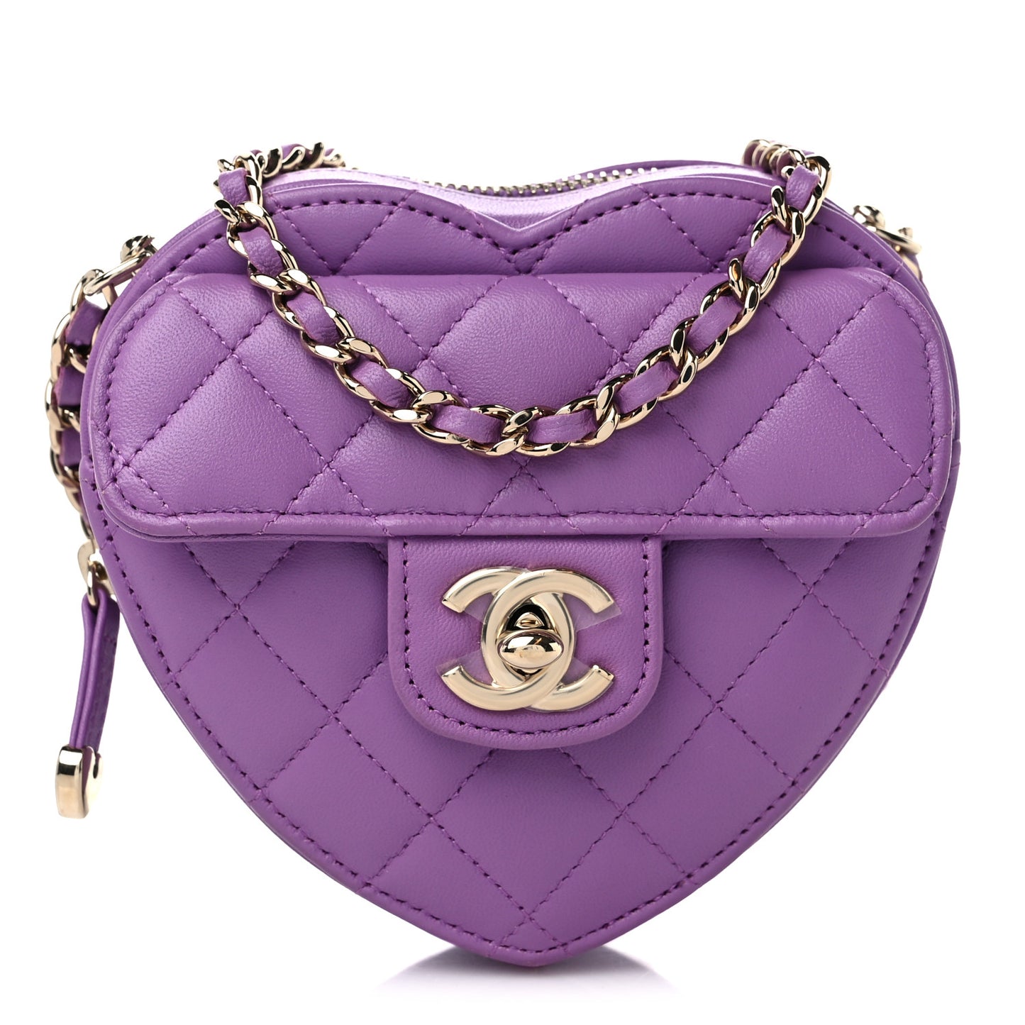 Lambskin Quilted CC In Love Heart Clutch With Chain Purple