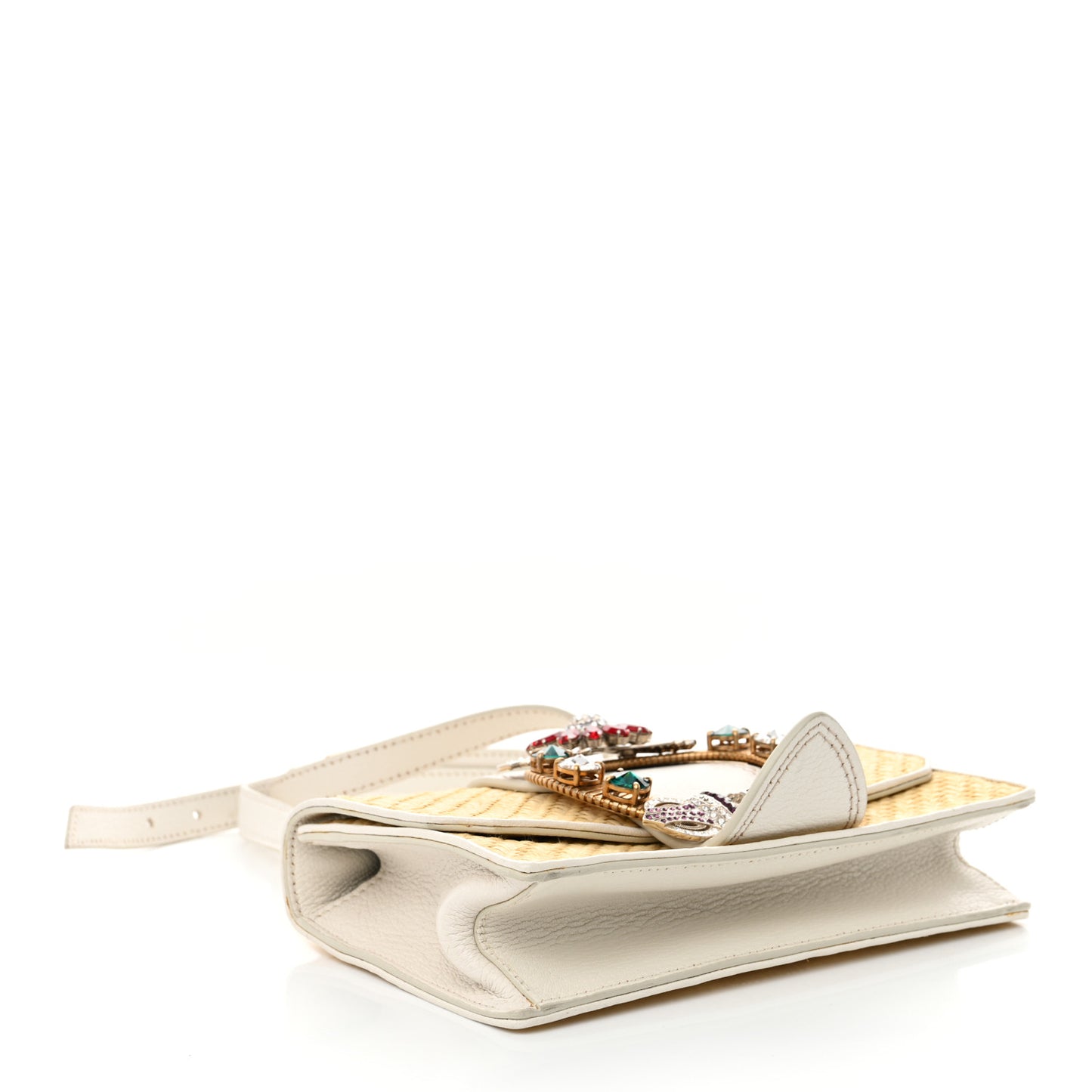 Raffia Madras Crystal Embellished Lady Shoulder Bag Naturale White