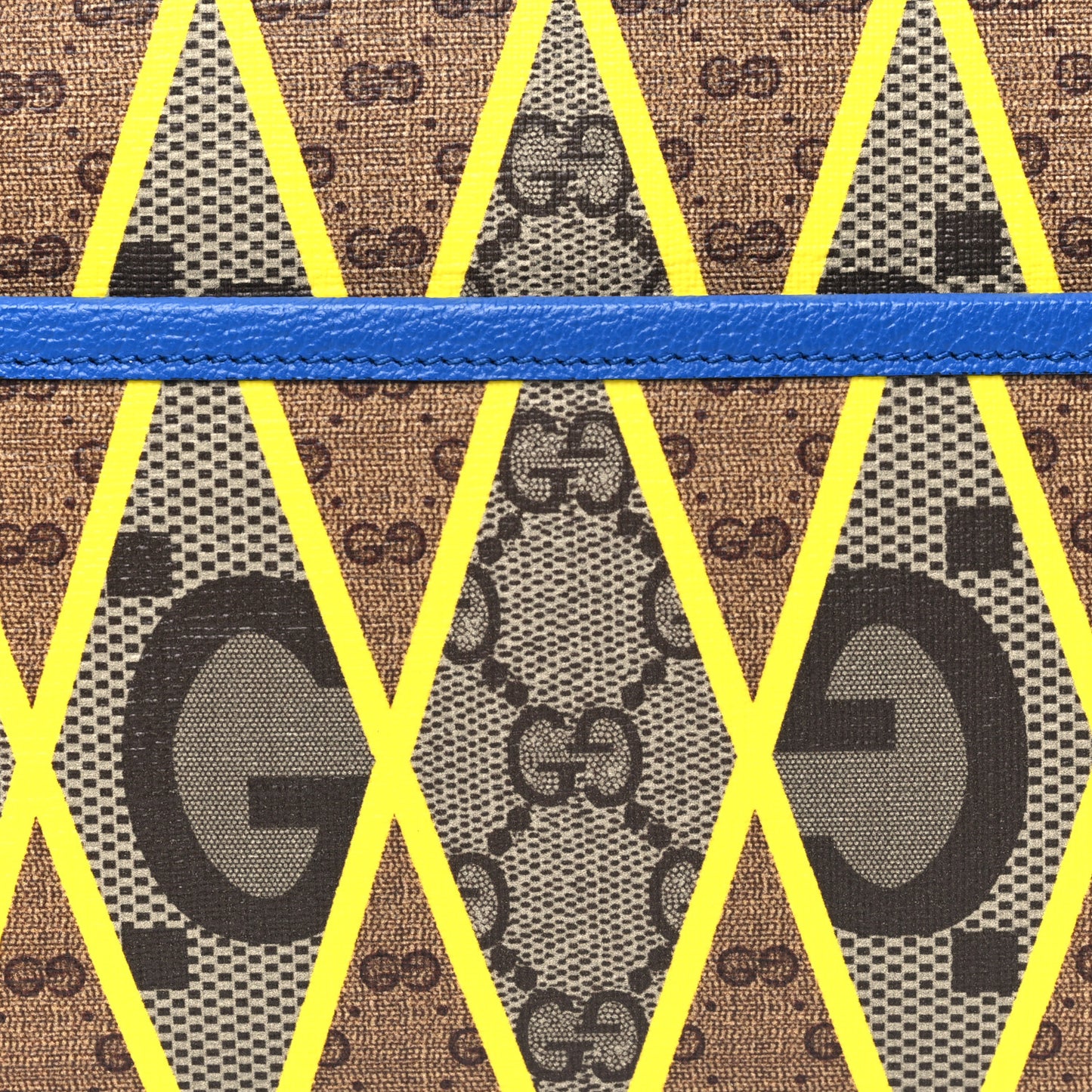 GG Supreme Monogram Mix Textured Dollar Calfskin Rhombus Inlay Crossbody Bag Beige Ebony Harvest Joy Blue