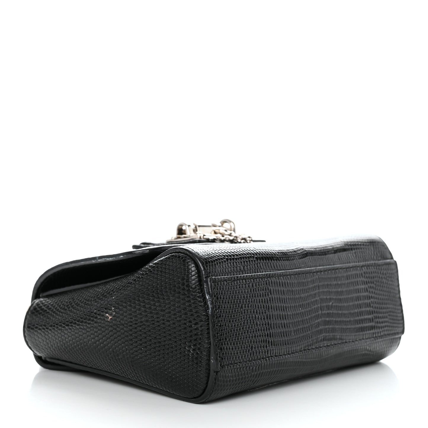 Lizard Calfskin Embossed Small Monica Top Handle Bag Black