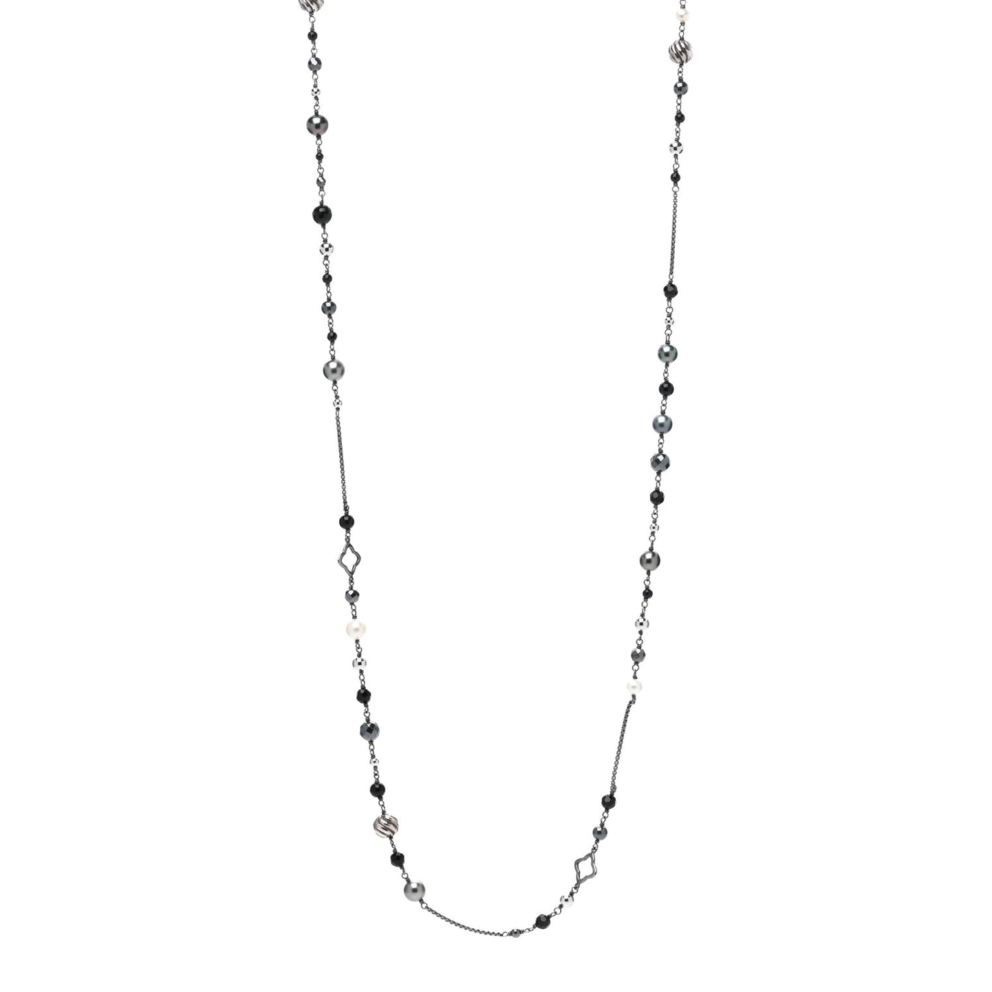 Sterling Silver Black Onyx Hematite Elements Chain Necklace
