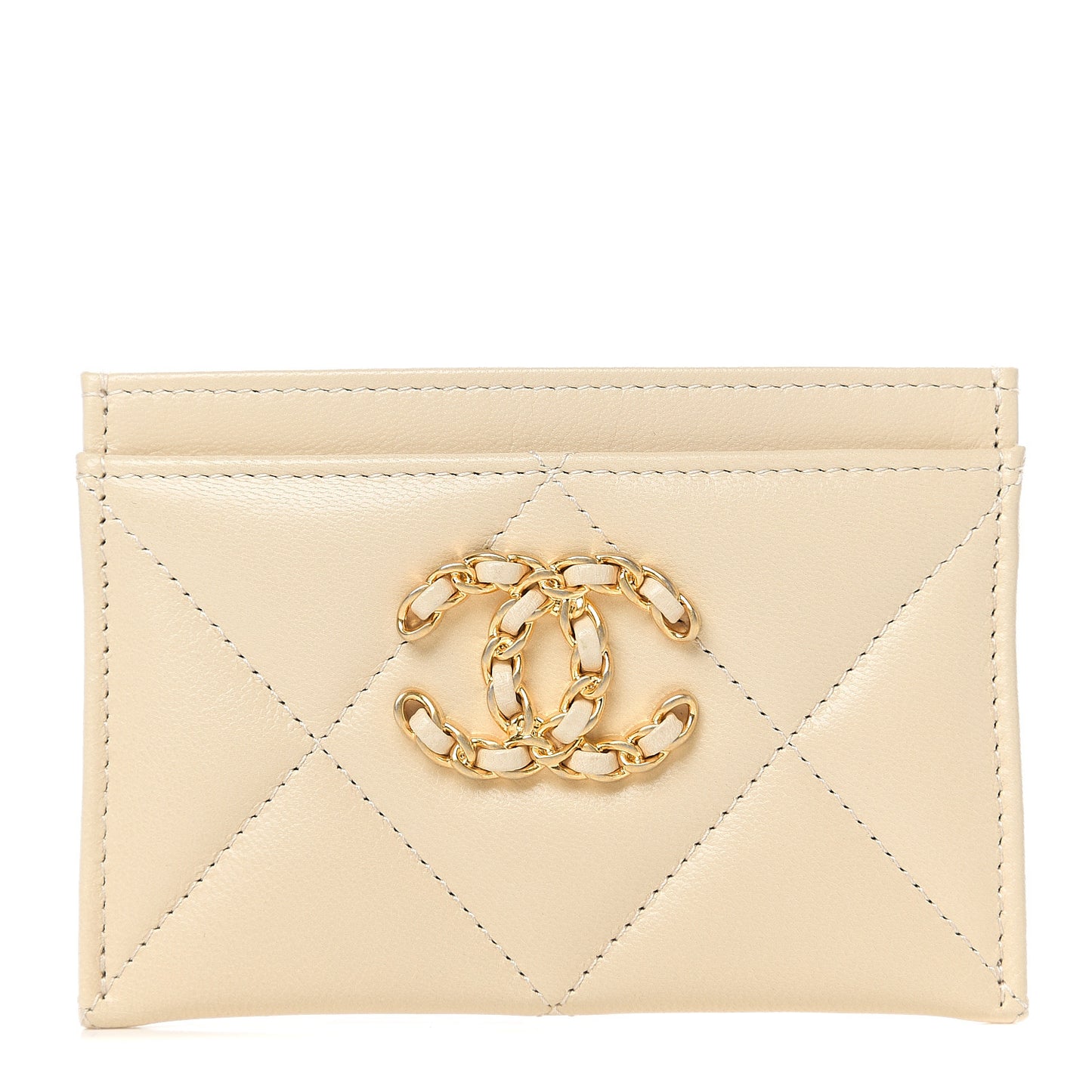 Goatskin Quilted 19 Card Holder Beige