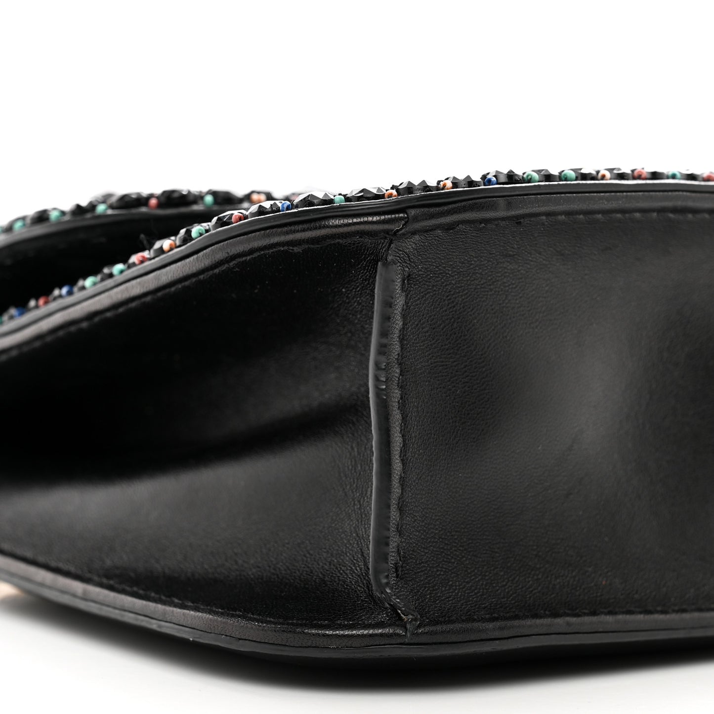 Vitello Beaded Medium Glam Lock Rockstud Flap Black
