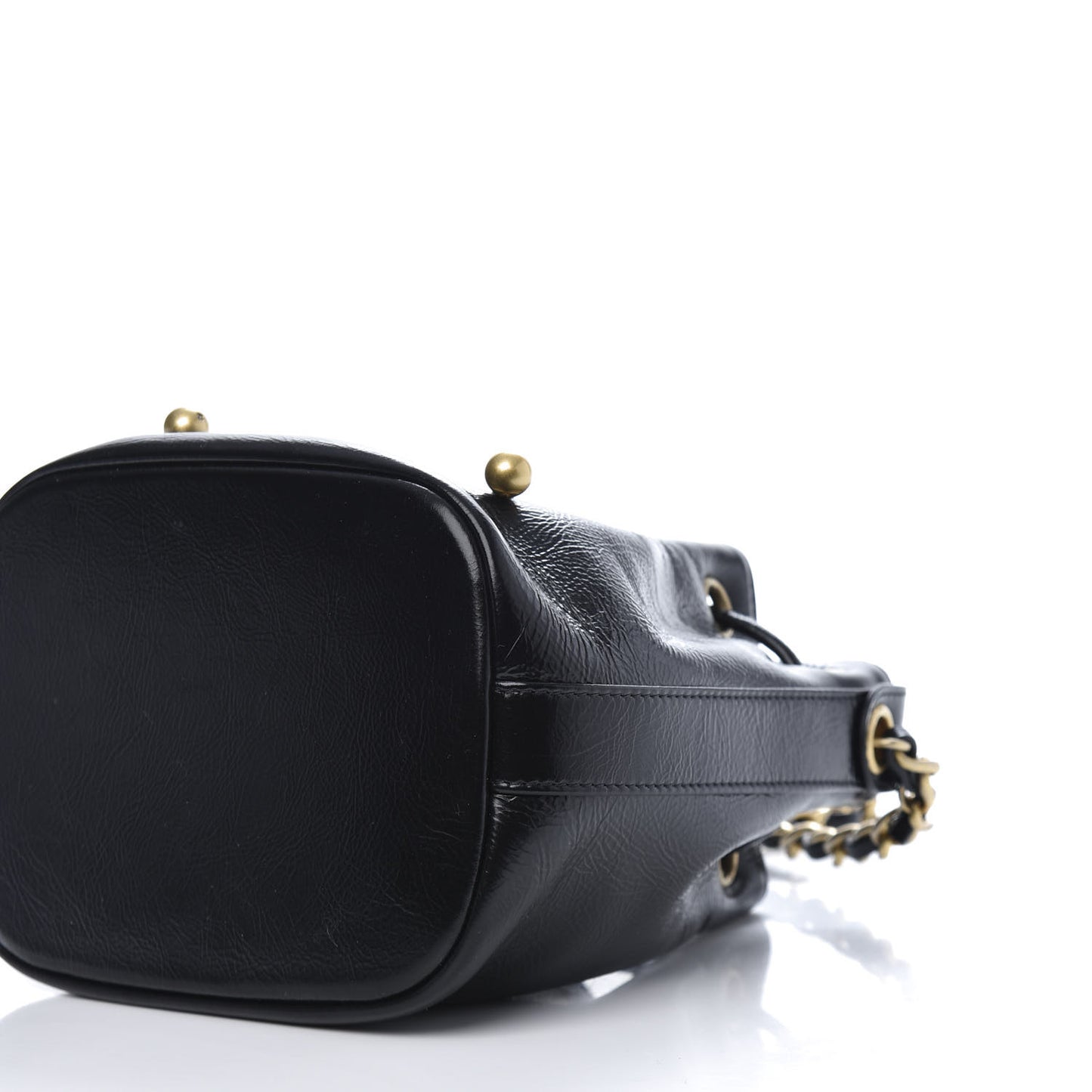 Shiny Aged Calfskin CC Chain Mini Drawstring Bag Black